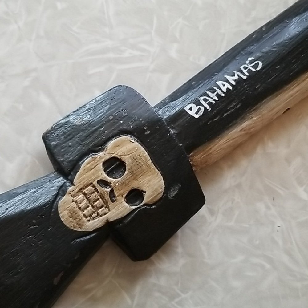 Unique Wooden Decorative Sword with Skull Engraving from the Bahamas - 22" Long